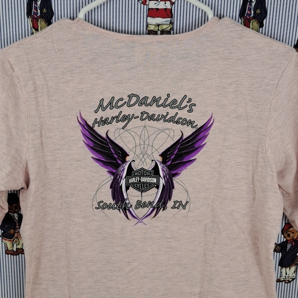 Harley-Davidson 2012 McDaniels South Bend IN Women's Heather Pink med t-shirt - Picture 2 of 8